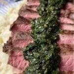 Steak with Mashed Potatoes with Herb Salsa