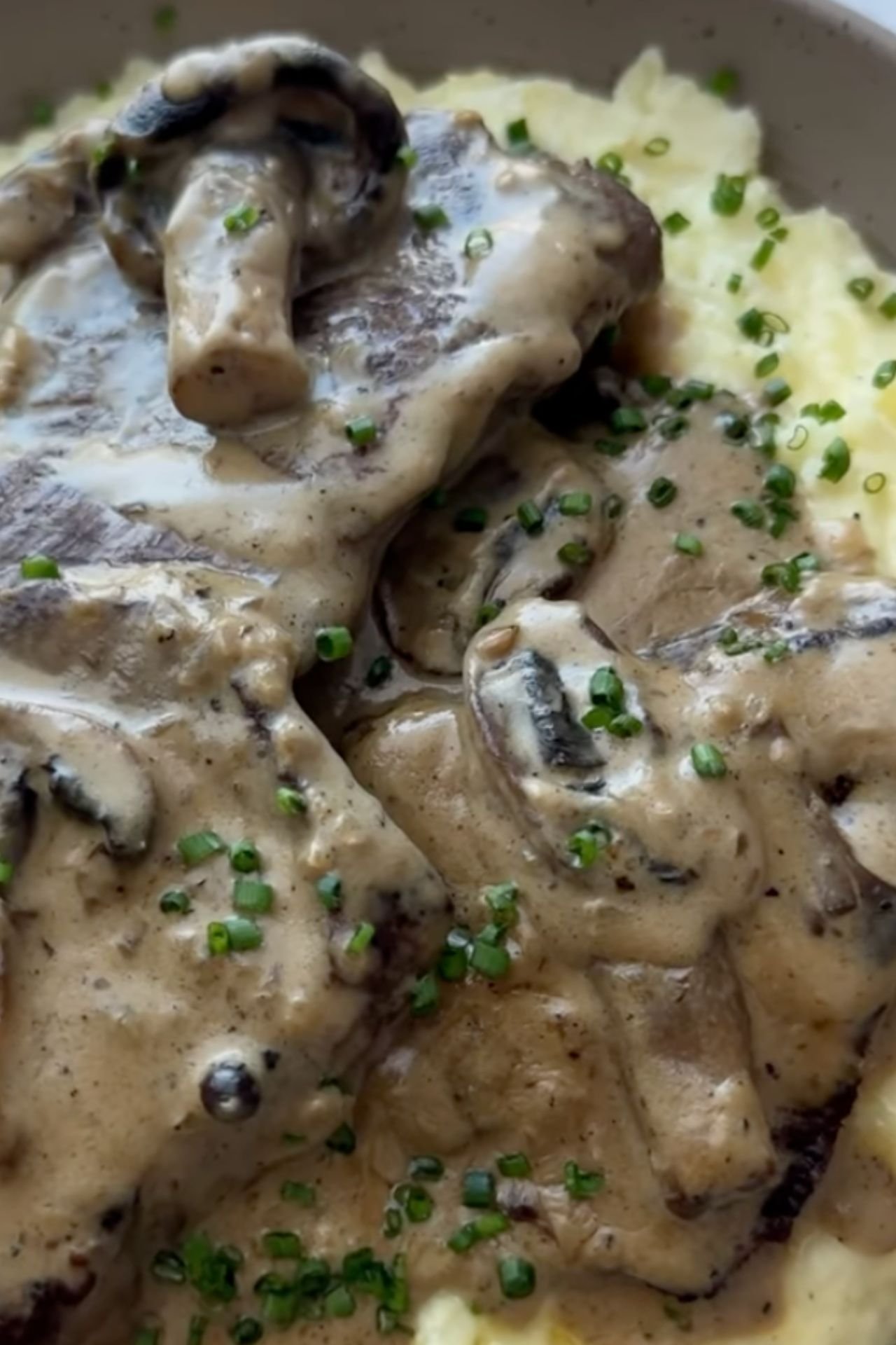 Steak with Creamy Mushroom  Pepper Sauce