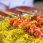 Oven Baked Chicken Shish Tawook with Yellow Rice