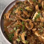 Grilled Steak with Mushroom Sauce and Potatoes